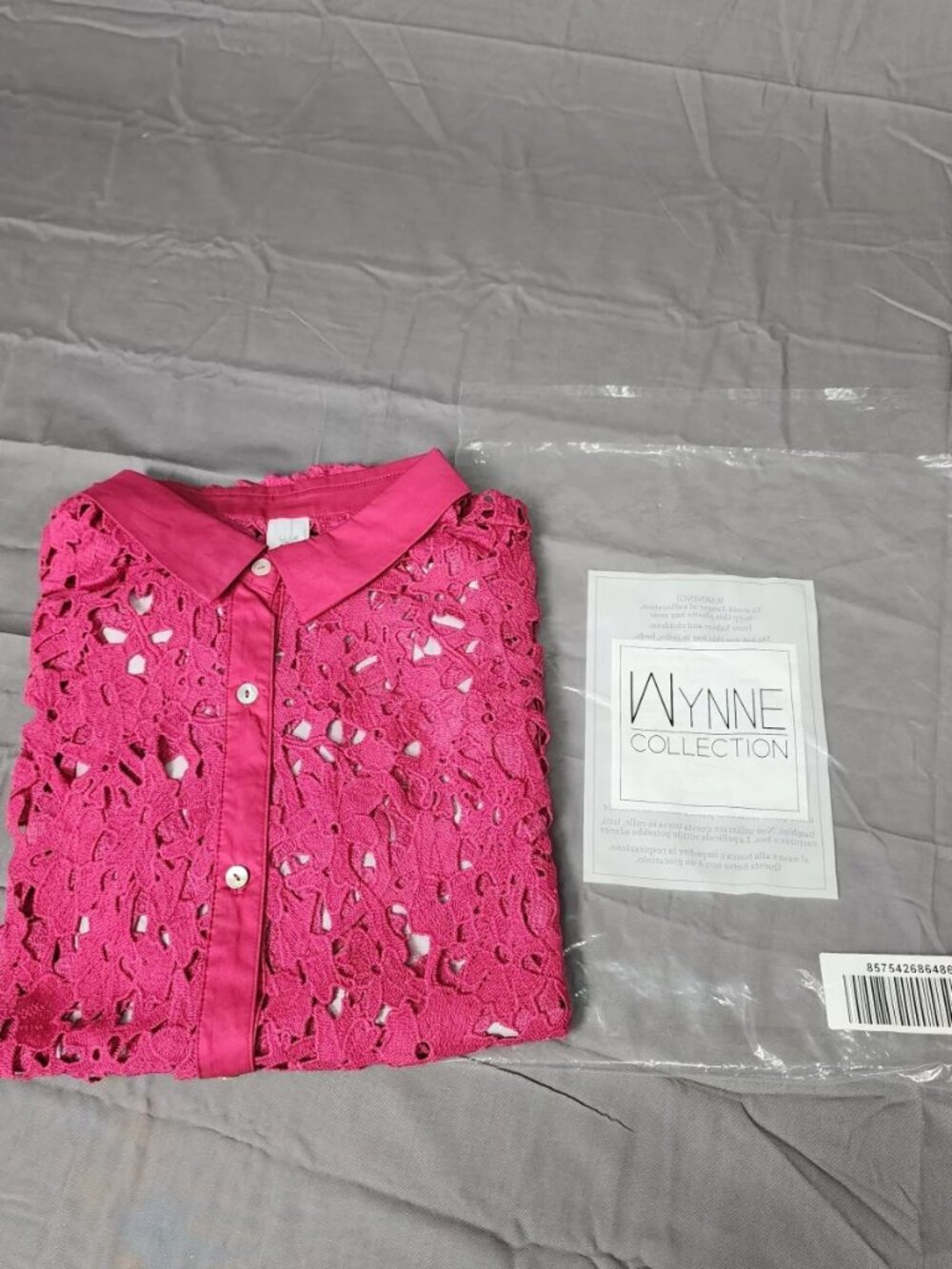 Wynne Collection Womens 3X Pink Lace Button Front Collared Short Sleeve Blouse